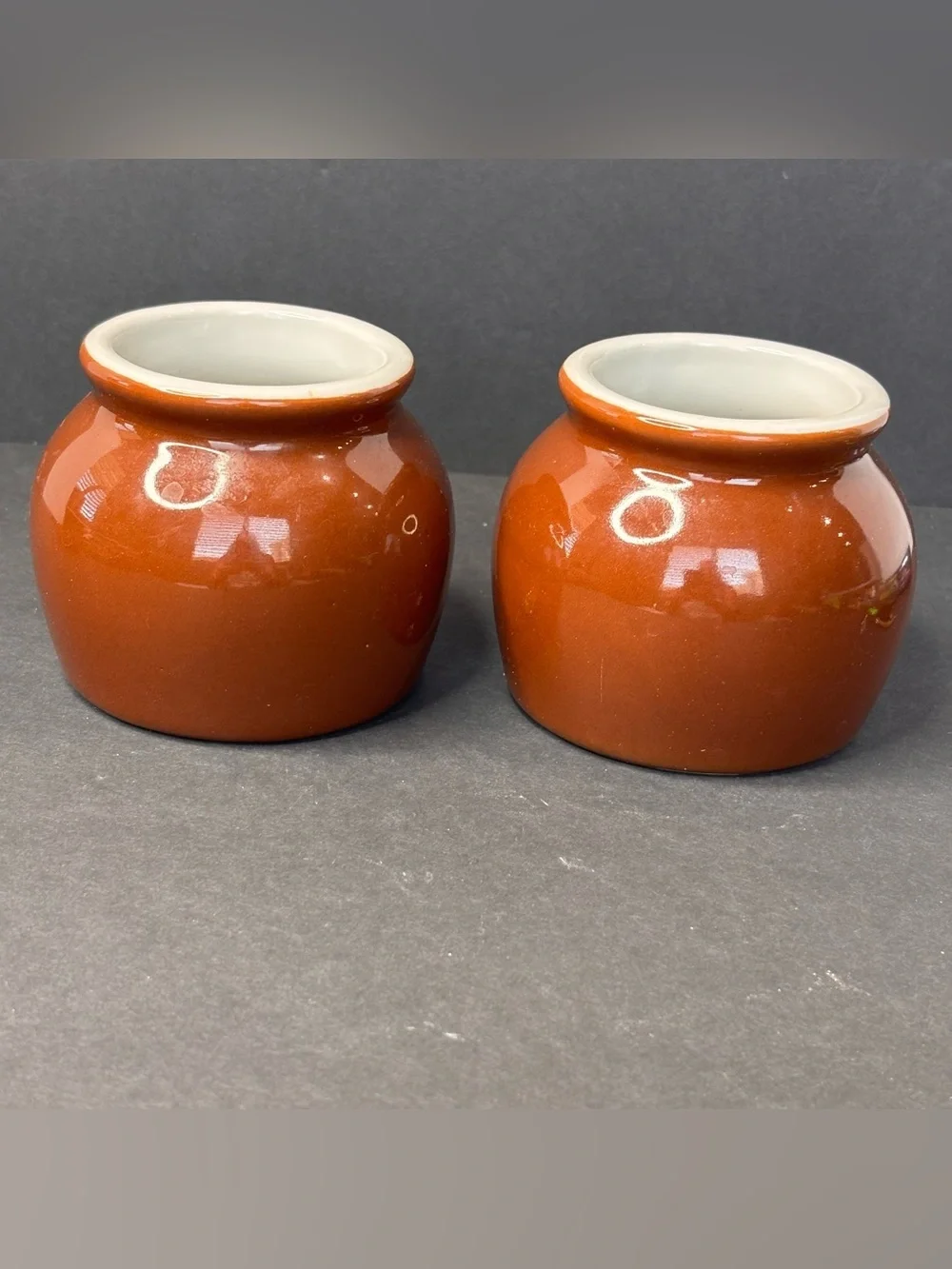 Vintage Hall Individual Bean Pot Crock Brown 462 Set Of 2
